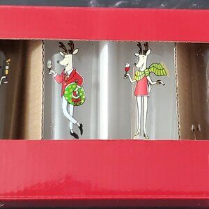 Reindeer Shot Glasses Set Of 4 Christmas Barware  Open Box Never Used
